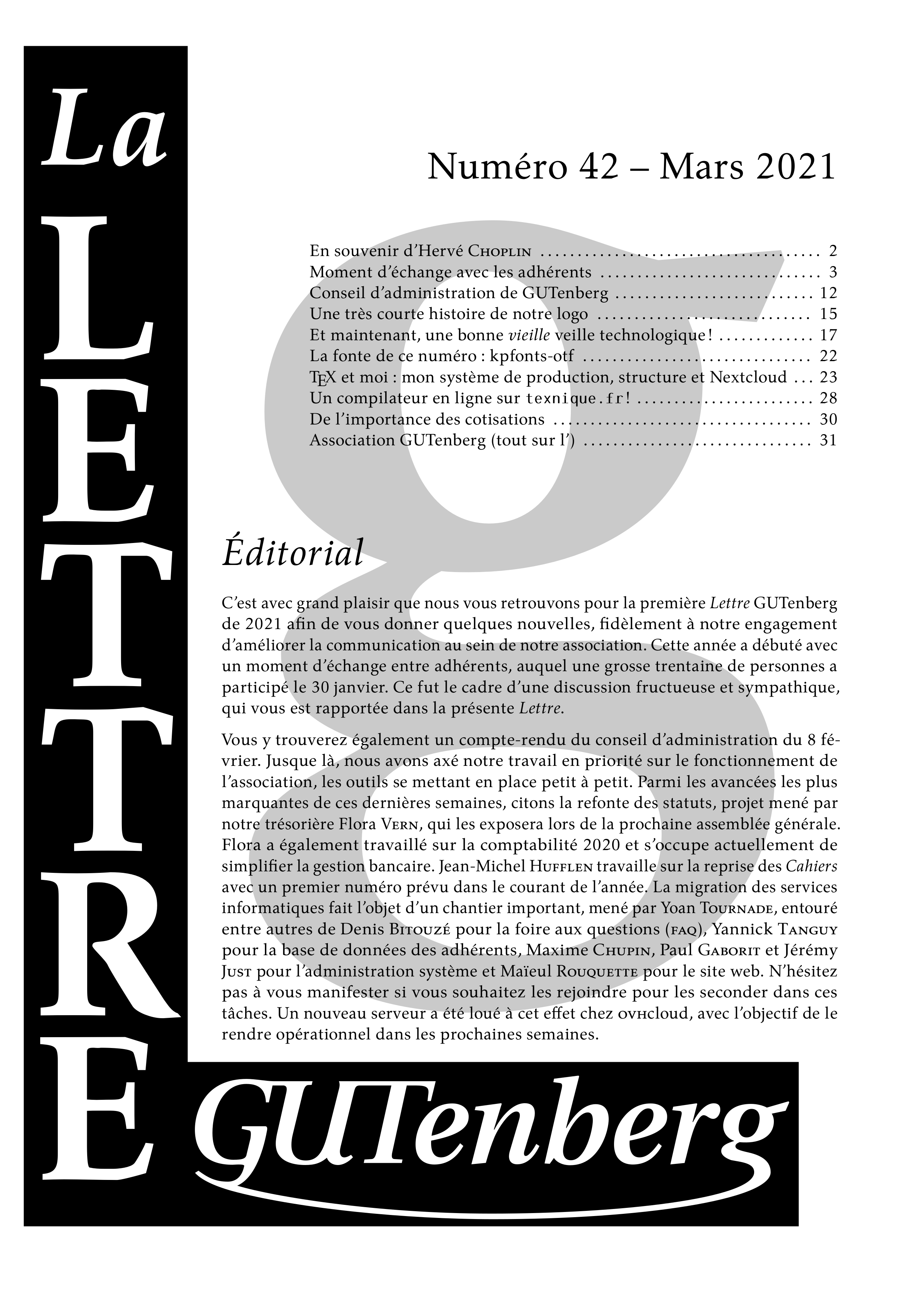 Couverture de la Lettre GUTenberg 42